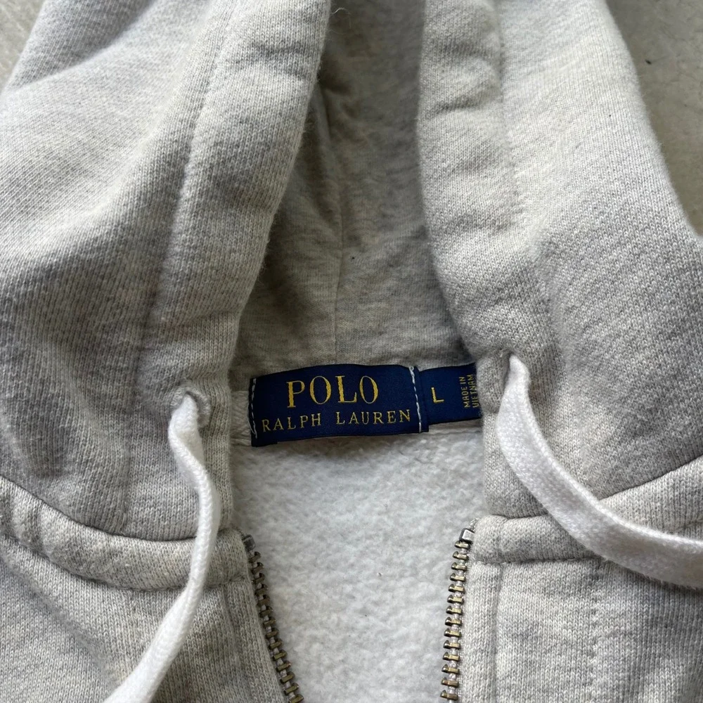 Polo Ralph Lauren Mens Full Zip Hoodie Heather Grey Fleece L Pony Logo Large